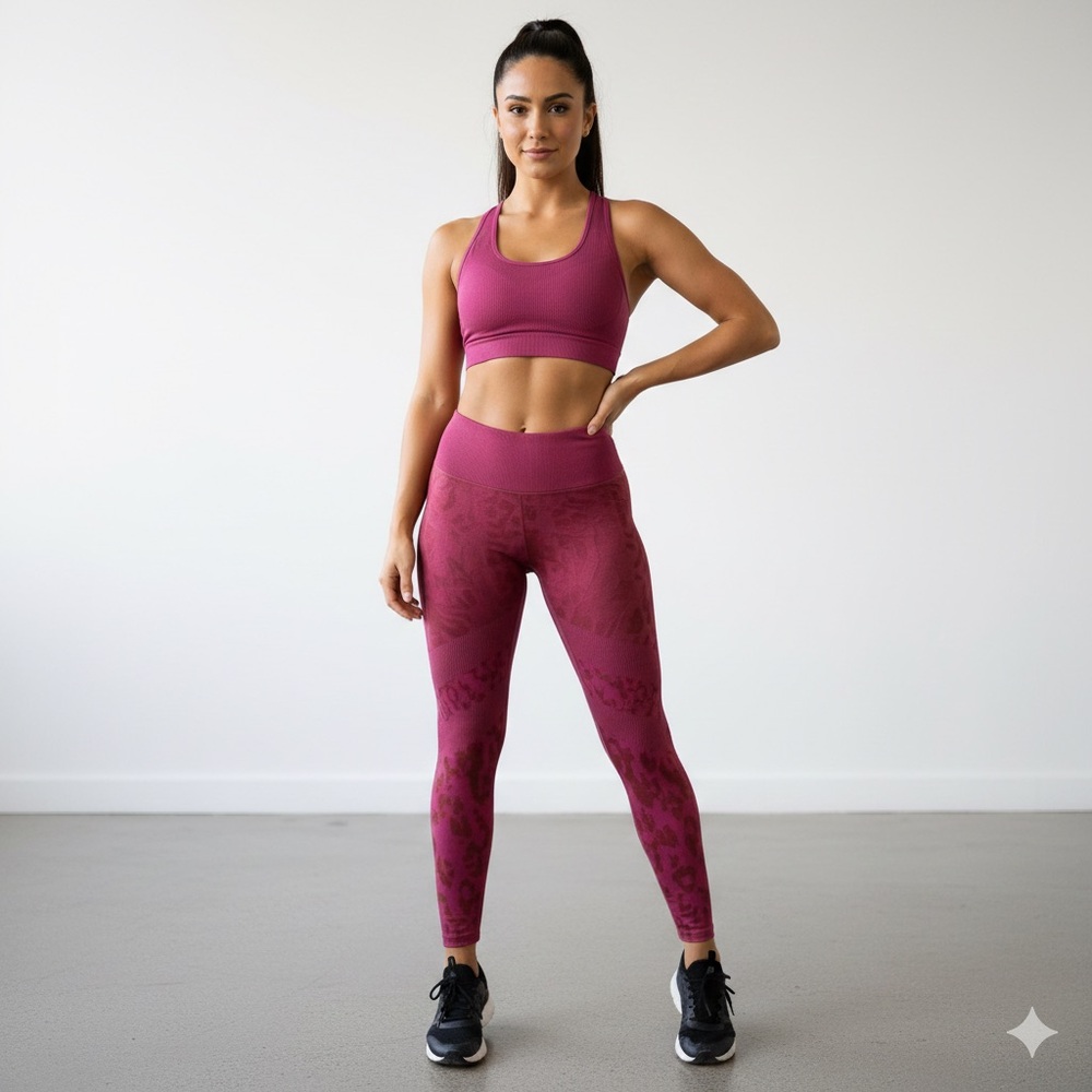Forever Active 21 Red Pink Leopard Print Workout Compression Leggings S